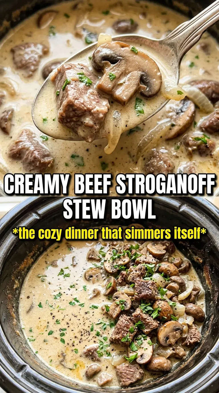 Slow Cooker Beef Stroganoff Stew creamy mushroom beef