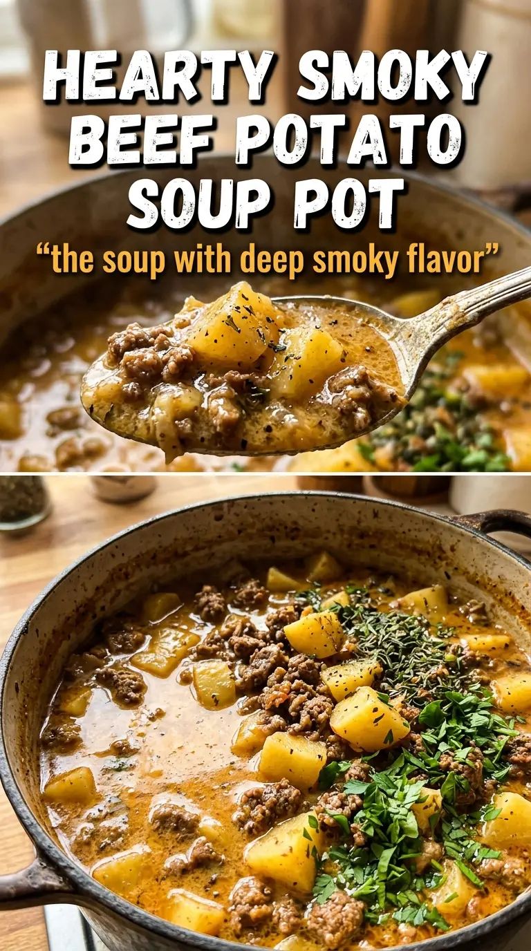 Smoky Beef Potato Soup with beef, potatoes, and smoky broth