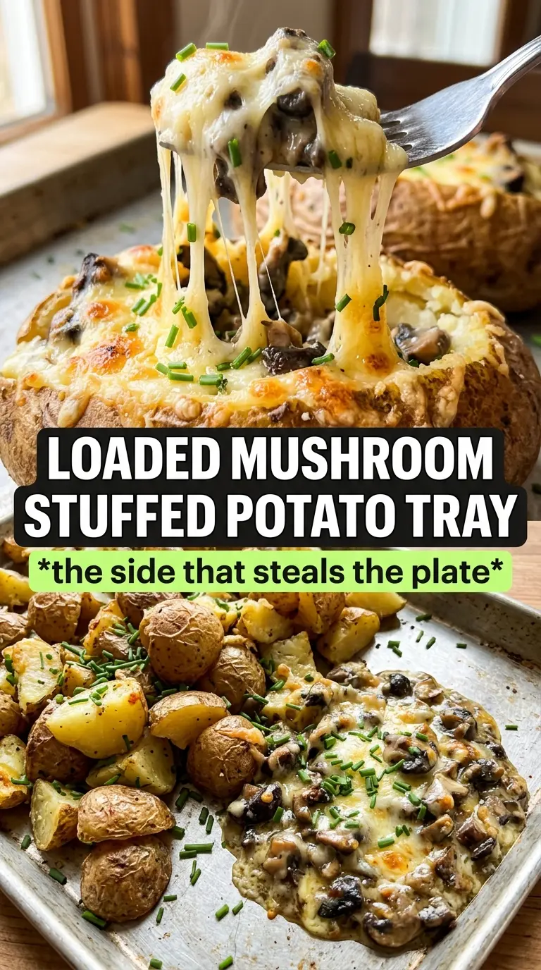 Stuffed Baked Potatoes With Mushrooms, creamy mushroom, Gruyere, chives