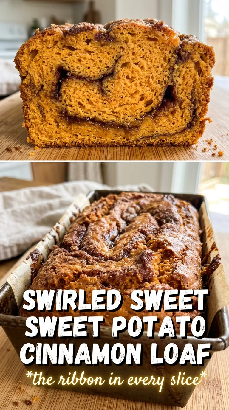Sweet potato cinnamon bread golden swirl, tender crumb, cinnamon sugar crust