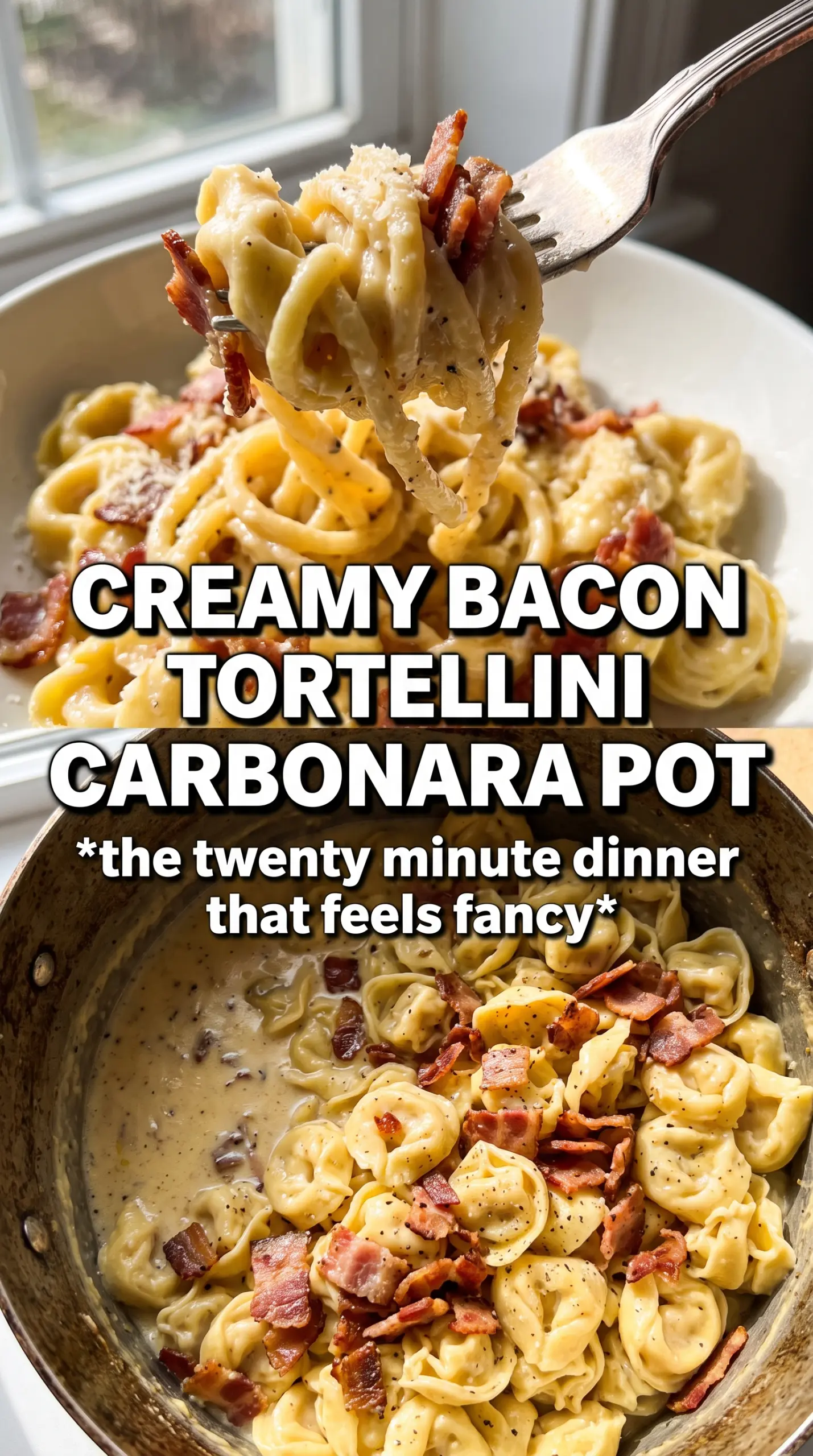 Tortellini Carbonara creamy cheesy peppery