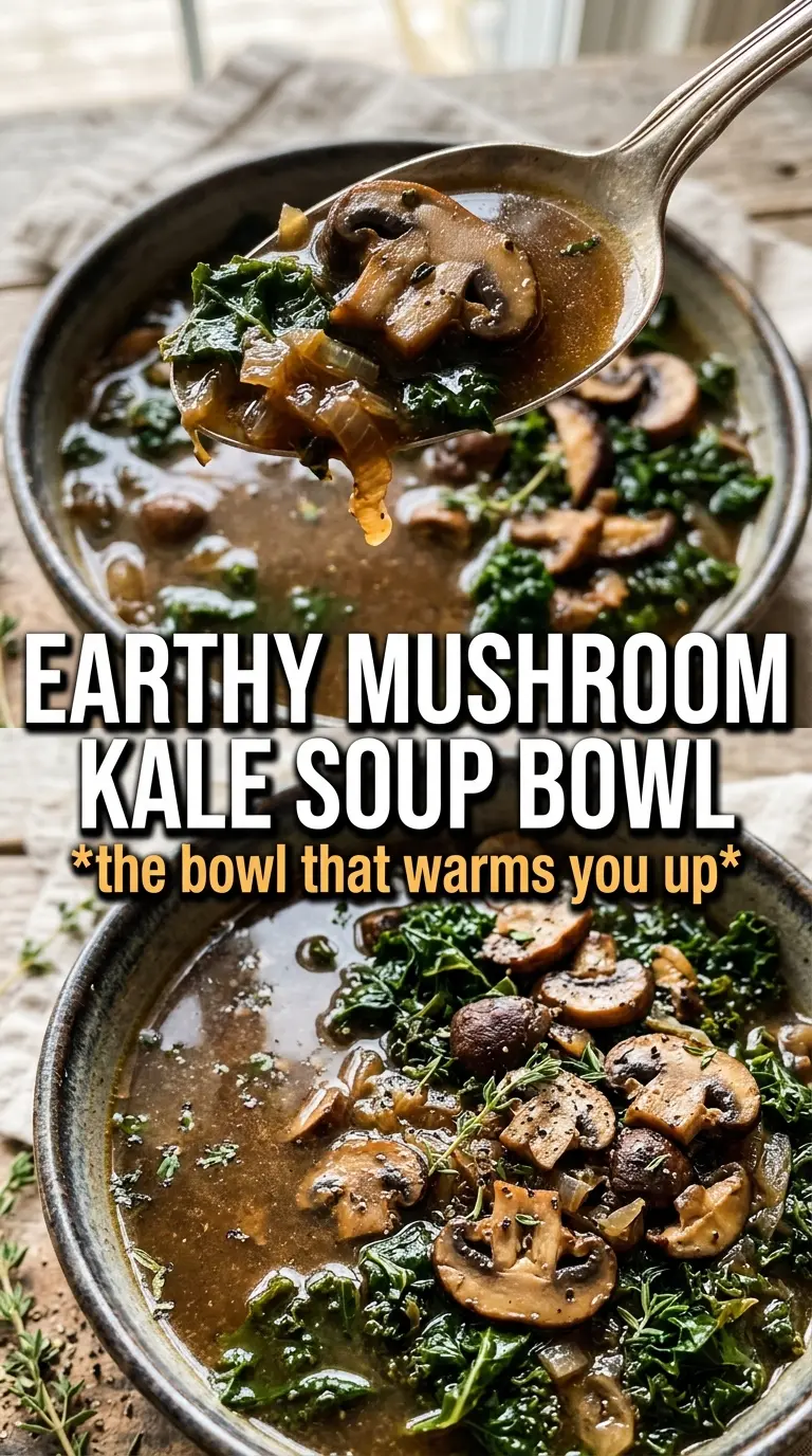 Wild Mushroom Caramelized Onion and Kale Soup rustic earthy