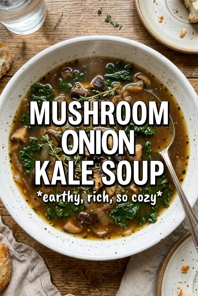 Wild Mushroom Caramelized Onion and Kale Soup