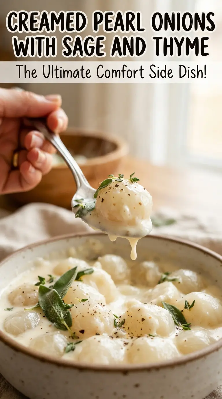Creamed Pearl Onions with Sage and Thyme glossy herbs
