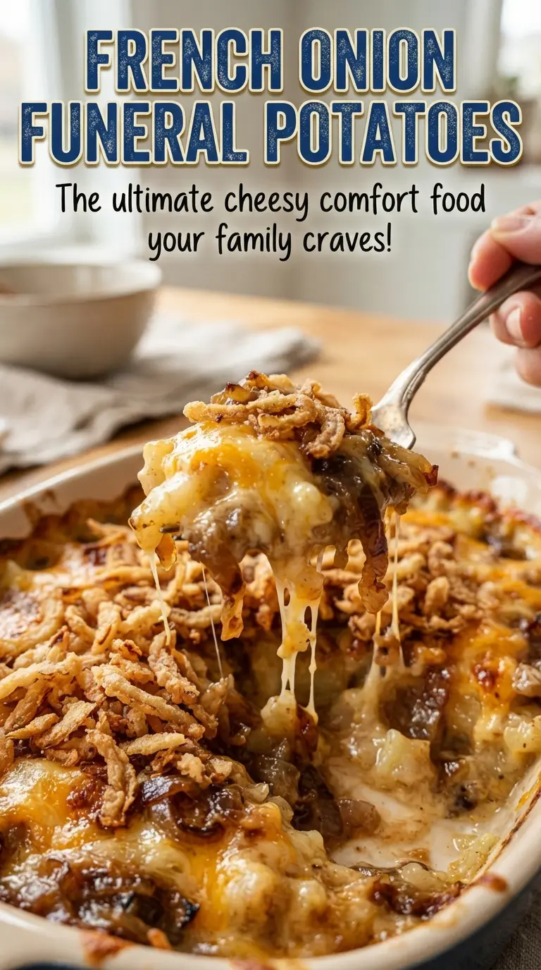 French Onion Funeral Potatoes cheesy hash brown casserole