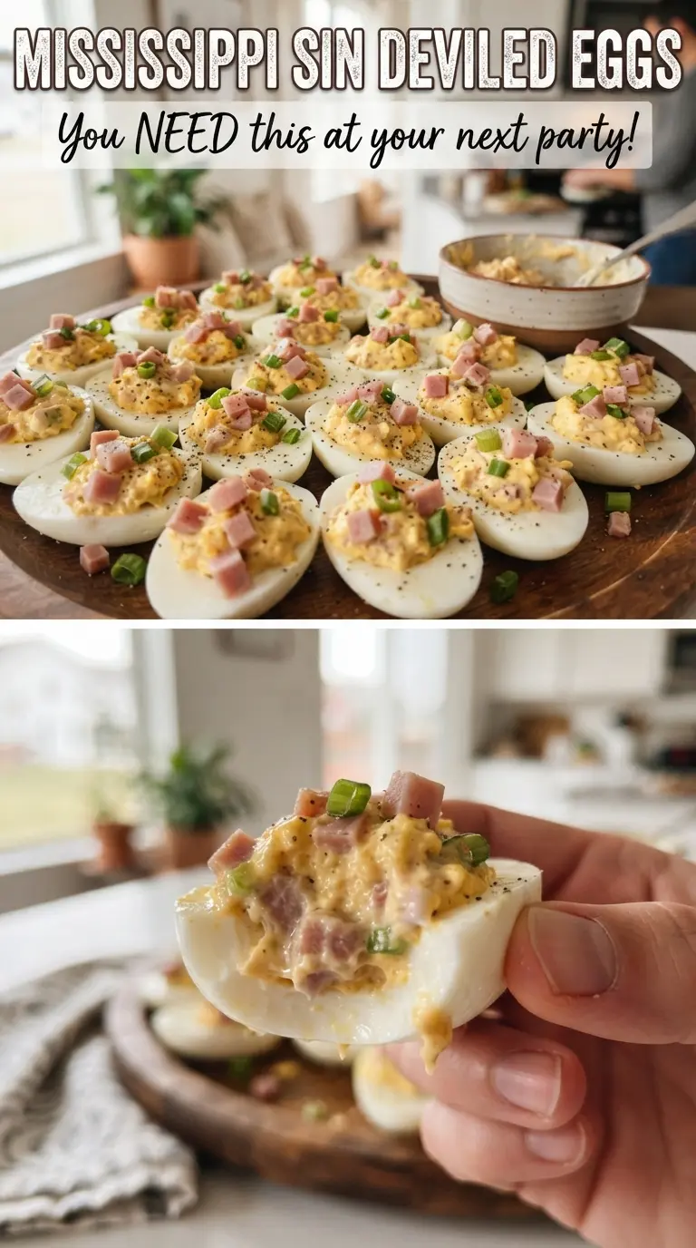 Mississippi Sin Deviled Eggs creamy ham cheddar
