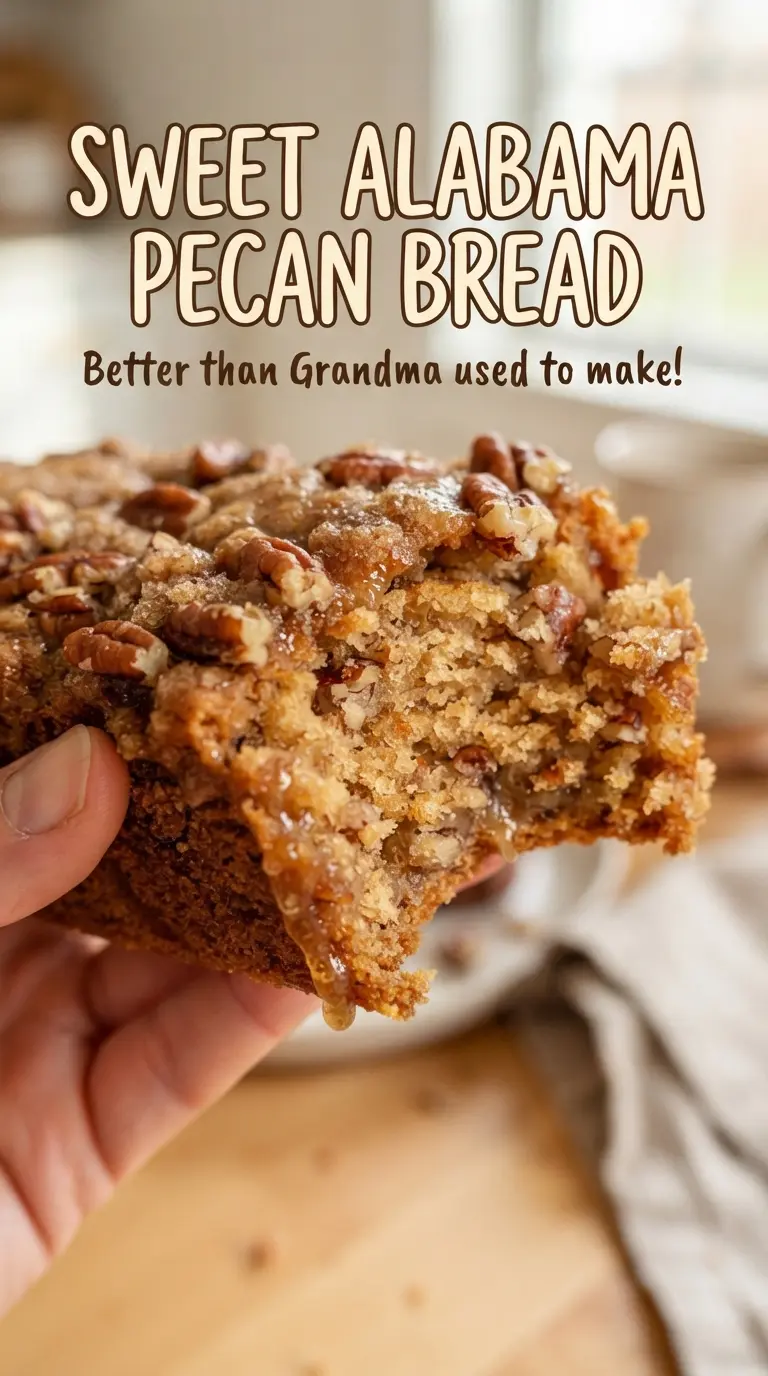 Sweet Alabama Pecan Bread with buttery crumb and brown sugar pecan top